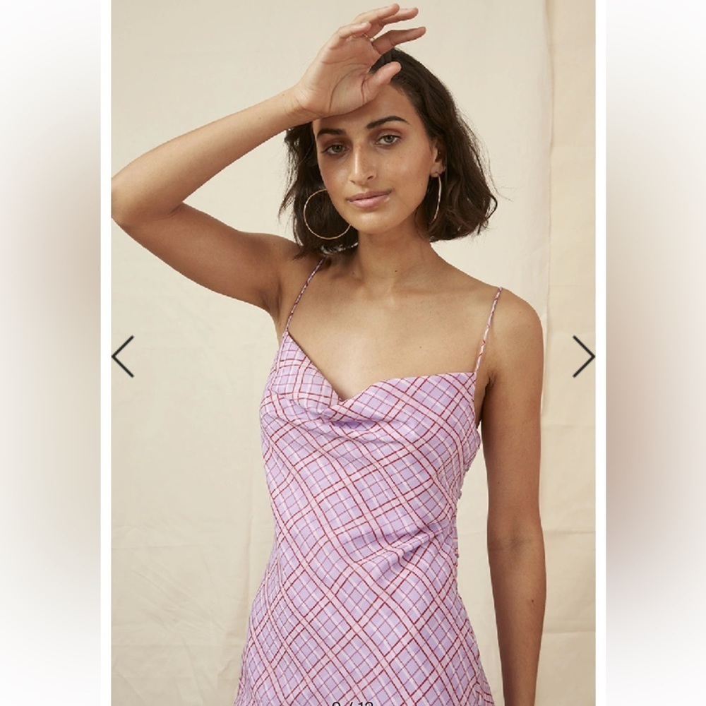 Finders Keepers Nostalgia Dress Lilac Check Cowl Neck Slip Dress - Picture 6 of 16